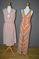 Lot 354 - A 1920's tea dress, in pink and grey stripe,...