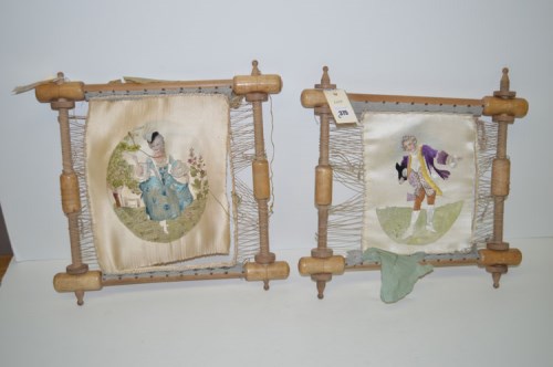 Lot 375 - A pair of early 20th Century silk embroidered...
