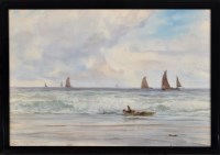 Lot 74 - Charles Sim Mottram - Boats off a beach,...