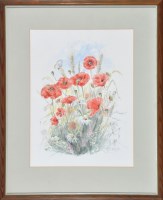 Lot 80 - Kate Sykes - Poppies and other flowers in a...