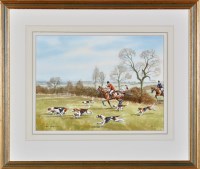 Lot 100 - Graham Ivson - A fox hunt in full cry, signed,...