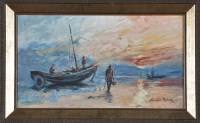 Lot 225 - Ronald Moore - Beached fishing cobles at...