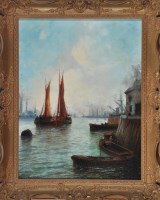 Lot 234 - H*** Williamson - A busy harbour with sailing...