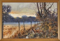 Lot 242 - Mick Cawston - Fox observing pheasants at a...