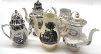 Lot 11 - Black transfer decorated teapots, to include:...