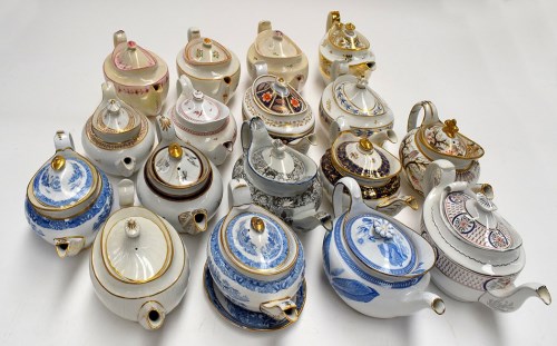 Lot 124 - Seventeen 19th Century oval teapots with...