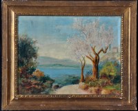 Lot 159 - Oscar Ricciardi - blossom trees overlooking an...