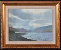 Lot 165 - Robert Ritchie - the shore of a lake, signed,...