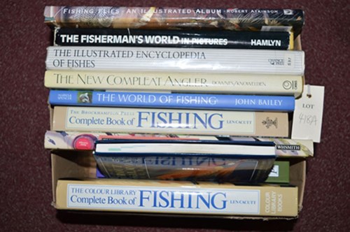 Lot 418 - A collection of large format fishing books,...