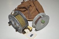 A vintage fishing bag containing shakespeare condex fly reel with 2 spare  spools, a collection of va