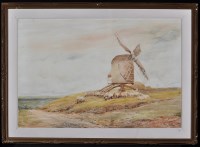 Lot 683 - Claude Hayes - Sheep by a windmill, signed,...