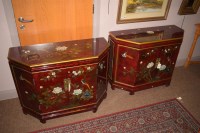 Lot 767 - A pair of Asian red lacquer type chinoiserie...