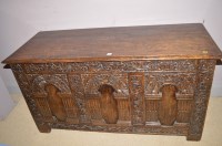Lot 896 - A 19th Century carved oak dower chest, 130cms...