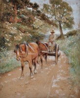 Lot 16 - Robert Jobling (1841-1923) A horse-cart on a...