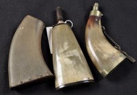Lot 355 - Three 19th Century horn powder flasks, one...