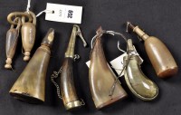Lot 359 - Five small 19th Century horn powder flasks,...