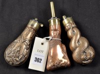 Lot 362 - Three 19th Century pistol powder flasks, one...