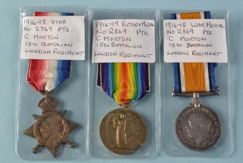 Lot 480 - A group of three WWI General Service Medals,...