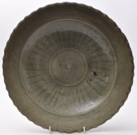 Lot 516 - Chinese Celadon shallow bowl, slight ribbed...