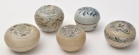 Lot 526 - Five Chinese blue and white circular boxes and...