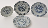 Lot 534 - Three Chinese blue and white 'Phoenix' dishes,...
