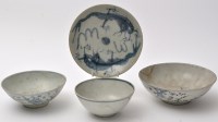 Lot 539 - Three Chinese blue and white bowls, one with...
