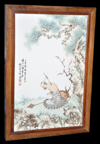 Lot 579 - Chinese famille verte panel, with immortal...