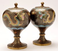Lot 589 - A pair of cloisonne enamel jars with lids,...