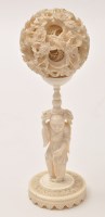 Lot 593 - Chinese ivory puzzle ball on stand, the ball...