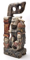 Lot 597 - Chinese carved polychrome figure group, with...