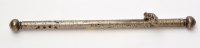 Lot 612 - Engraved white metal baton shaped container...