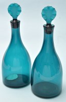 Lot 619 - Pair of green glass mallet-shaped decanters...