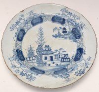 Lot 647 - Blue and white delftware dish, central recess...