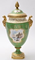 Lot 669 - Coalport apple-green ground urn and cover,...