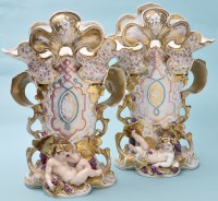 Lot 676 - Pair of French fan-display flower vases, of...