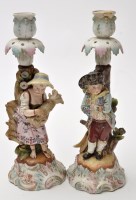 Lot 678 - Pair of Sitzendorf figurative candlesticks,...