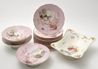 Lot 682 - Fourteen-piece Limoges pink ground 'marine'...