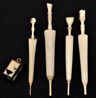 Lot 758 - Four ivory Stanhope needle cases in the form...