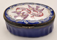 Lot 761 - A Georgian oval enamelled patch box, with...