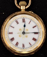 Lot 836 - An 18k crown wind open faced fob watch, with...