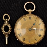 Lot 838 - A Victorian 18ct. gold open faced key wound...