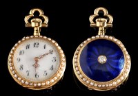 Lot 845 - A Swiss lady's 18k, enamelled and seed pearl...