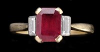 Lot 938 - A ruby and diamond ring, the canted...