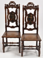 Lot 1199 - A pair of Victorian carved oak Jacobean style...