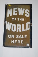 Lot 18 - 'News Of The World' enamel advertising sign,...