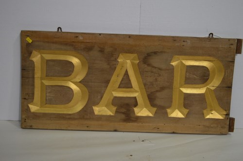 Lot 50 - A gold painted wooden ''Bar'' sign, 87 x 40cms.