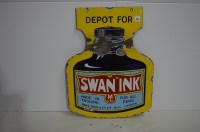 Lot 54 - 'Swan Ink' enamel advertising sign in the form...
