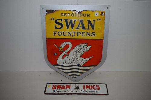Lot 61 - 'Swan fountain Pens' enamel advertising sign,...