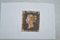 Lot 407 - A Victorian penny black stamp, CB, with red...