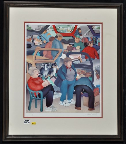 Lot 1509 - After Beryl Cook - ''Boot Sale'', signed in...